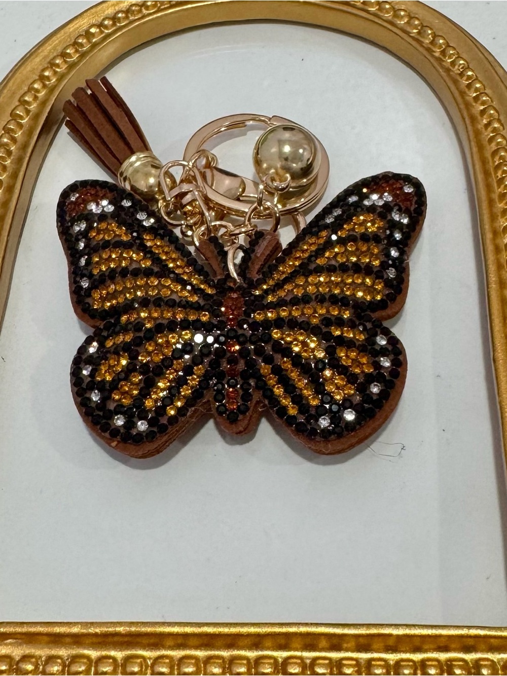 New Brown Crystal Butterfly Keychain